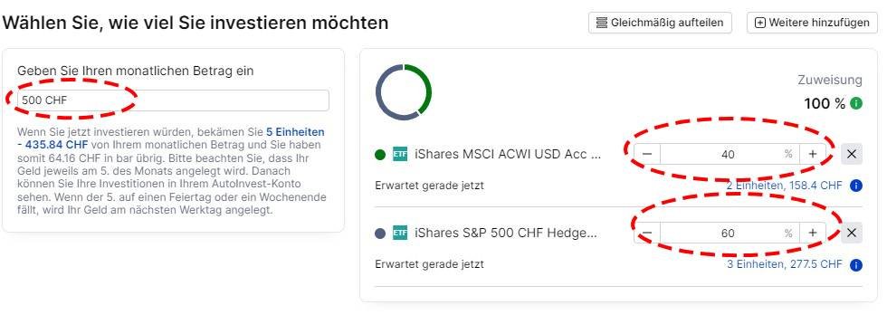 Einstellen wie viel du monatlich in jeden ETF investieren möchtest mit dem AutoInvest.