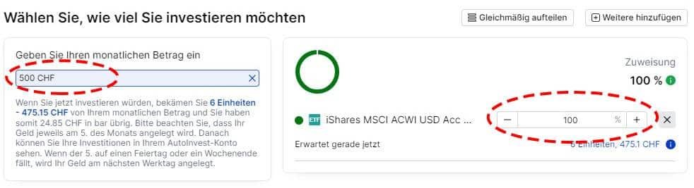 Einstellen wie viel du in einen ETF monatlich investieren möchtest mit dem AutoInvest.