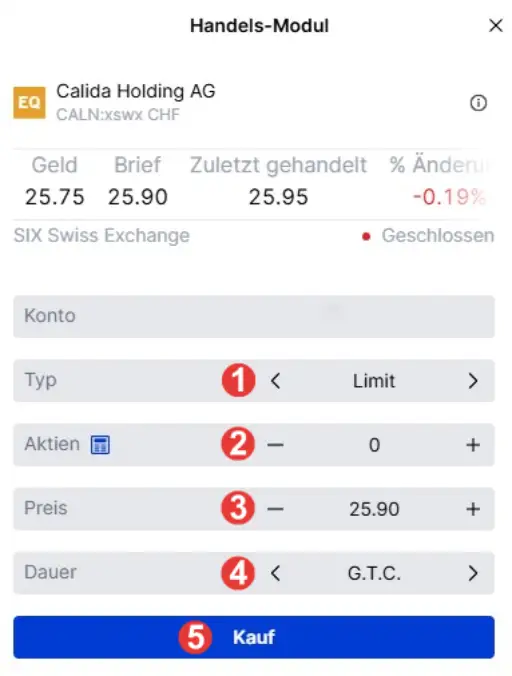 SaxoInvestor Handels Modul für Wertschriften kauf
